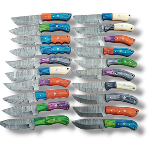 Couteau de chasse industriel en acier Damas de qualité supérieure, style nordique, à pointe tombante, manche en bois Pakka et os, lame fixe pleine longueur de 8 pouces, vente en gros - Product Image 2