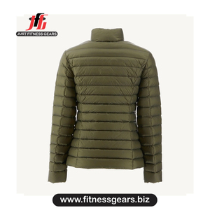 Veste matelassée olive pour femme, manches longues, col montant, fermeture éclair, pour l'automne - Product Image 3