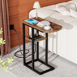 Modern Rectangular Solid Teak Wood End <b>Table</b> with Metal Frame Finished with Black Powder Coating - Product Image 1
