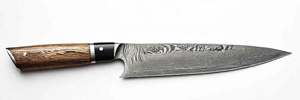 Couteau de cuisine artisanal en acier Damas avec manche en bois texturé - Product Image 6