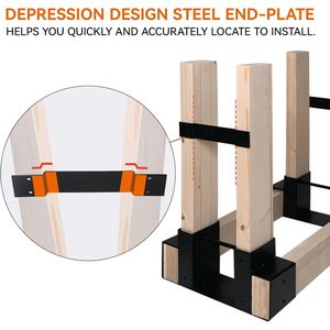 Nero 1 paio di legno da ardere per legna da ardere Kit staffa 2x4 legno installato supporto per legna da ardere in acciaio ferro per impilare il legno di stoccaggio - Product Image 3