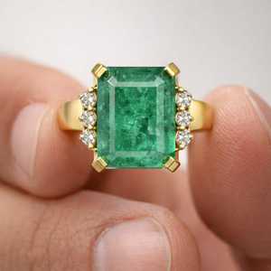 Anillo de hombre con esmeralda octogonal natural y diamantes, oro sólido de 14 quilates, joyería fina de lujo, anillo de compromiso para hombre - Product Image 6