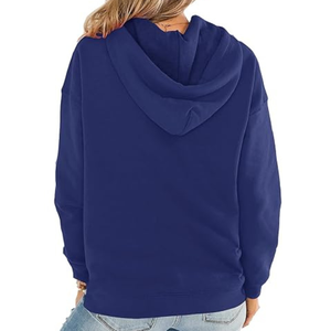 Sweat-shirt à capuche unisexe bleu marine, coupe classique, en molleton de coton, style décontracté pour l'automne, avec poches, style tricoté oversize - Product Image 3