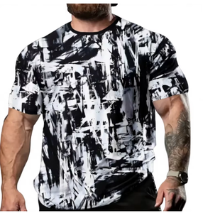<b>Men</b> s Abstract Print Short Sleeve O-Neck T-Shirt Slim Fit Quick Dry Knitted Polyester Casual Wear Custom Logo <b>Men</b> s Cotton - Product Image 1