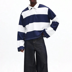 Camiseta de rugby para hombre al por mayor, camiseta de fútbol de algodón, polos personalizados de manga larga para hombre, camiseta de rugby con cuello de solapa y rayas de corte holgado - Product Image 4