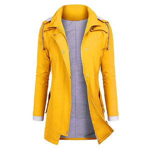 Chaqueta Impermeable con Capucha para Mujer, Roja, Azul Marino, Amarilla, Verde, Negra, Capucha Desmontable, Gabardina Larga, Cortavientos, Impermeable - Product Image 3