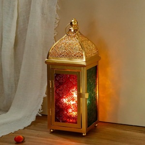 High Sell Eco-Friendly Color Glass Gold New Lantern Lantern for Home Decorate <b>Red</b> Glass Gold Lantern Lantern With Color Glass - Product Image 1