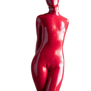 Mono rojo sin mangas de PU para mujer, ajustado, estilo bodycon, para discoteca, color liso, de alta elasticidad, spandex y nailon - Product Image 3