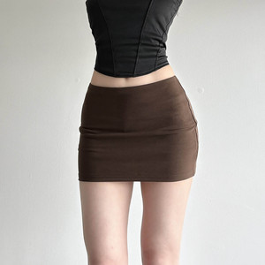 Jupe crayon mini marron taille haute pour femme, couleur unie, coupe ajustée, sexy, extensible, en tricot, toutes saisons - Product Image 1