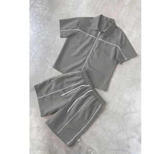 Conjuntos de Camisas para Hombre, Camisas Casuales con Cierre, Camisas de Dos Piezas con Parches, Conjunto de Camisa y Pantalones Cortos de Primavera, Logotipo Personalizado, Tejido de Punto de Alta Calidad - Product Image 2