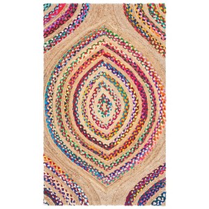 Tapis géométrique rectangulaire en jute tressé artisanal, style oriental, tissage plat, pour salon et pique-nique, nettoyage à sec, poils fins - Product Image 1