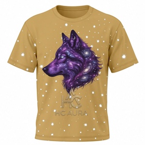 Top Demand Sustainable Cotton/<b>Polyester</b> Unisex Streetwear Golden Color Wolf Design Half-Sleeve T-<b>Shirt</b> Now Available Custom Logo - Product Image 1