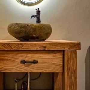 Mueble de baño de madera maciza hecho a mano con cajón de almacenamiento y estante inferior, muebles de madera para un diseño de baño de lujo. - Product Image 3