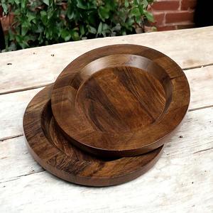 Bandeja redonda de madera de mango multiusos, paquete de 2, platos de madera para servir comida, desayuno, almuerzo, cena, plato para servir. - Product Image 1
