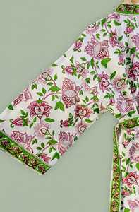 Kimono 100% coton imprimé au bloc, peignoir floral pour femme, idéal printemps-été, motif floral d'inspiration indienne pour la plage et Noël - Product Image 3