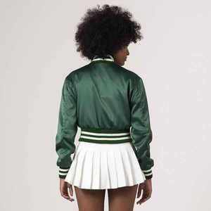 Veste universitaire en satin vert avec bordure blanche, col rabattu, manches classiques, style preppy, longueur courte, vêtement d'automne - Product Image 2