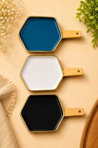 Plato de Servir Creativo de Cerámica con Borde Dorado en Forma de Hoja, Ecológico y de Lujo, para Aperitivos, Frutas, Postres, Vajilla para Bodas y Eventos Especiales - Product Image 3