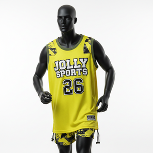 Maillot de basket-ball pour homme, respirant, en polyester, avec empiècements en mesh, logo personnalisé par transfert thermique, débardeur 100% coton, coupe ample, imprimé. - Product Image 1