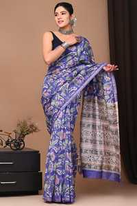 Sari de Seda Chanderi India Premium con Estampado Artesanal, Tradicional, Elegante, para Mujer, Diseño de Alta Costura, para Bodas, Playa, Diwali - Product Image 3