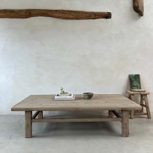 Mesa de Centro de Madera de Olmo Reciclada, Estilo Rústico, para Sala de Estar, Mueble de Madera Natural para Decoración del Hogar - Product Image 1
