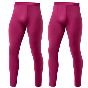 Leggings de compression pleine longueur pour hommes, couleur noire unie, en Spandex et Nylon, taille élastique, vêtements de sport - Product Image 3