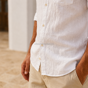 Camisa de Lino 100% Natural para Hombre, Tejida, Transpirable, Suave, Informal, de Manga Larga, Ligera, Certificada OEKOTEX, Gran Venta - Product Image 6