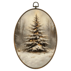 Ornements de Noël en bois vintage, Père Noël, ovales, rétro, pendentifs pour arbre, décoration classique pour la maison - Product Image 2