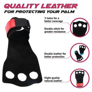 Empuñaduras de Palma gimnástica de 3 agujeros de cuero de vaca antideslizante Cross fit Training Palm Protection Gym Workout Levantamiento de pesas Grip Pads - Product Image 4