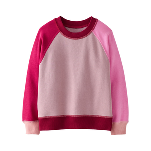 Sudadera de punto con cuello redondo para niños, estilo francés, con bloques de color, corte holgado, costuras planas súper suaves y mangas raglán - Product Image 6