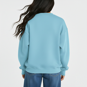 Women Oversized Crew Neck <b>Sweatshirt</b> Light Blue <b>Leopard</b> <b>Print</b> Letter Front Regular Sleeve Autumn Knitted Cotton 100% - Product Image 2