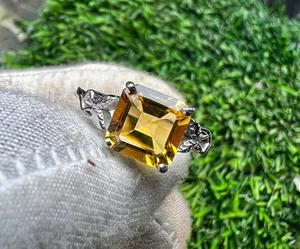 Natural <b>Citrine</b> Asscher Cut 925 Sterling Silver <b>Ring</b> Women's Vintage Gemstone Jewelry Fine <b>Rings</b> Prong Setting Geometric Style - Product Image 2