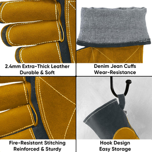 Custom Made Design Heavy Duty Kevlar Stitch Cow Split Leather Welding <b>Gloves</b> Fireproof Cotton Liner for Work and Heat Protection - Product Image 2