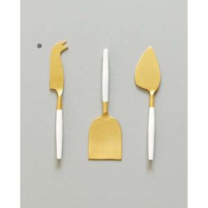 Juego de cuchillos y esparcidor de queso de acero inoxidable, oro rosa pulido, con mango de cerámica, diseño de cuchillo para queso - Product Image 4