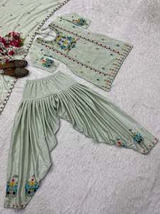 MOST PICKED COTTON EMBROIDERY SEQUENCE WORK TOP <b>DHOTI</b> <b>SALWAR</b> with DUPATTA SEA GREEN FLOOR-LENGTH PARTY 78472 - Product Image 5