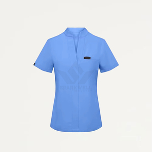 Women's Medical <b>Scrub</b> Set Mandarin Collar Short Sleeve Top Stretch Pants Breathable Nurse Healthcare Hospital <b>Work</b> Uniform - Product Image 3