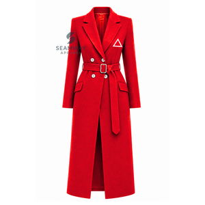 Delta |   Sigma |   Manteau trench long croisé ceinturé pour femme Theta, col à revers cranté, manches longues, coupe ajustée, vêtement d'extérieur formel - Product Image 1