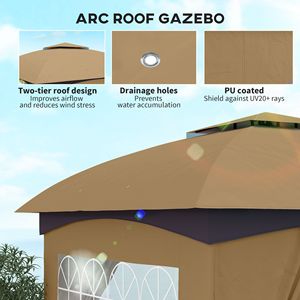 Gazebo de jardin à double toit de 11 pi x 11 pi avec fenêtres de style église et structure en acier galvanisé - Auvent beige - Product Image 4