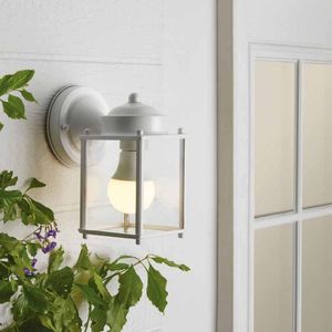 Lampada da Parete Classica Bianca da Esterno da 8 Pollici in Metallo con Lente in Vetro Trasparente Attacco E27 Impermeabile - Product Image 4