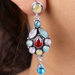Pendientes de Plata Oxidada con Múltiples Piedras en Forma de Gota para Boda |   Joyería de Estilo Bohemio para Mujer - Proveedor Directo de Fábrica, Stock Disponible - Product Image 5