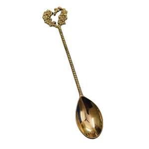 Cuillère à dîner en laiton plaqué or à long manche, motif floral, faite à la main, pour mariage, résistante au lave-vaisselle, pour table, dessert, soupe - Product Image 3