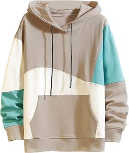 Contrast Panel Casual Multi Color <b>Mens</b> Hoodies Patchwork Design <b>Pullover</b> Fashion Streetwear Hooded Long Sleeve - Product Image 1