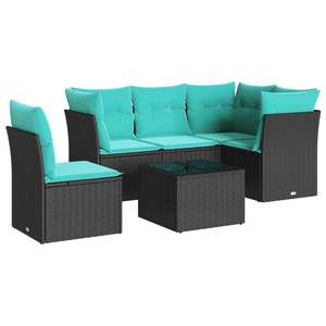 ชุดโซฟาลานบ้านหวายโพลีสีดำ 6 ชิ้นพร้อมเบาะรองนั่งเฟอร์นิเจอร์กลางแจ้ง - Product Image 4