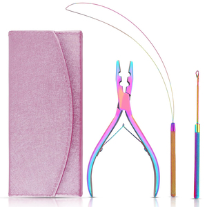 Hair Extension Pliers Kit With Rainbow Metal Tweezers And Threader Tools For Installation And Removal - Product Image 1