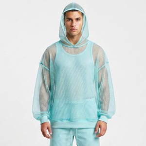 Drop Shoulder 100% Polyester Mesh Hoodie Men's Oversized <b>Fishnet</b> Hood Tops Men Quick Dry Summer Transparent Hoodies Men - Product Image 5