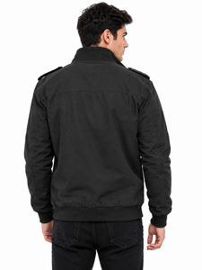 <b>Men</b>’s Black <b>Utility</b> <b>Jacket</b> Casual Cotton <b>Jacket</b> Full Zip Front Outerwear Stand Collar <b>Jacket</b> with Multiple Pockets Shoulder - Product Image 3