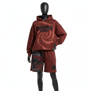Ensemble court en molleton de coton premium 320 GSM pour femme, marron délavé, avec logo brodé sur le côté. - Product Image 1