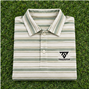 Camiseta Polo Trackstar para Hombre, Color Verde Salvia Crema, con Rayas Horizontales, Manga Corta, Cuello con Botones, Camiseta de Golf con Logotipo Personalizado - Product Image 6