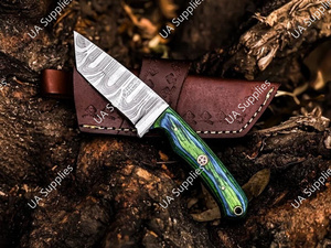 Cuchillo de Caza de Acero de Damasco Personalizado al por Mayor, Hoja Fija de 8 Pulgadas con Punta Caída, Mango de Madera, Afilado Extremo, 58 HRC, Funda de Cuero, OEM/ODM - Product Image 6