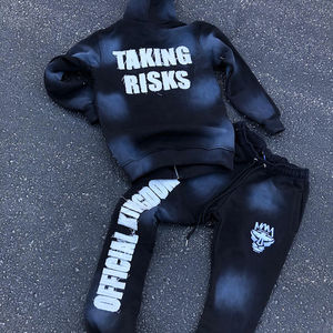 Survêtement d'hiver grande taille de qualité supérieure, effet délavé, broderie usée, à capuche, pour jogging, logo personnalisé, streetwear uni - Product Image 4