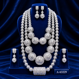 MOLL JEWELLERS ชุดสร้อยคอและต่างหูโลหะผสมสังกะสีชุบเงินคลาสสิกสำหรับผู้หญิงเครื่องประดับเจ้าสาว A-63223 - Product Image 5